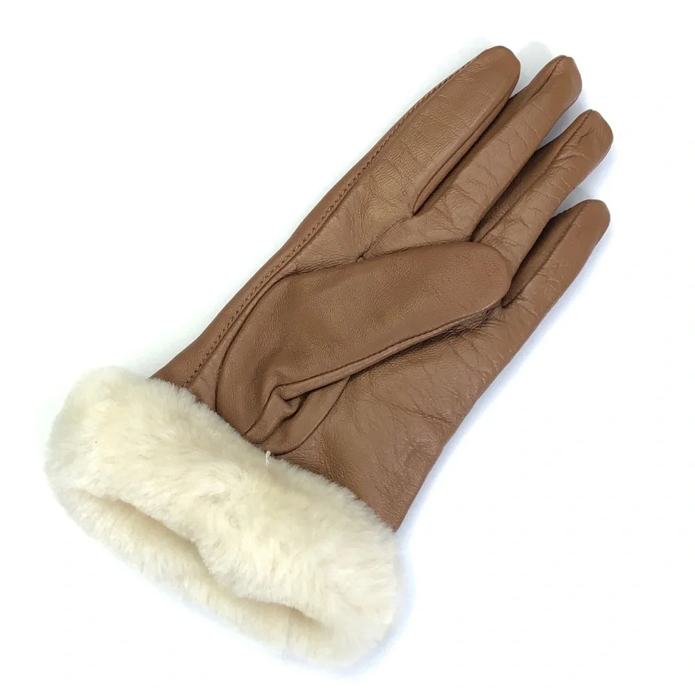 UGG Left Hand Only Brown Sheepskin Leather Cream Glove M